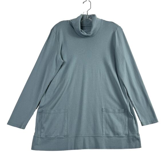 J Jill Long Sleeve Perfect Pima Turtleneck Tunic Pockets Blue Womens Medium - Picture 1 of 12